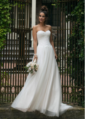 Strapless Sweetheart Beaded Ivory Lace Sparkle Tulle Wedding Dress